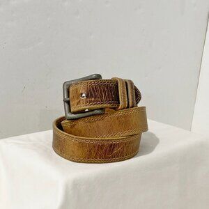 Vintage Unisex Belt Tan Genuine Leather Wings Logo  Western 1 1/8" Size 38 USA